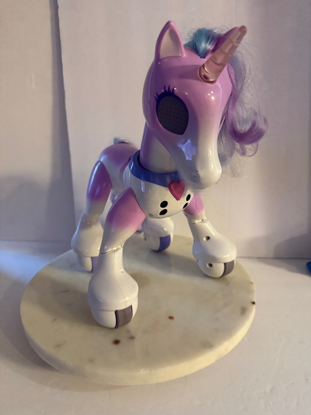 Interactive Pink and White Unicorn Spin Master Robot Toy with Lavender Mane